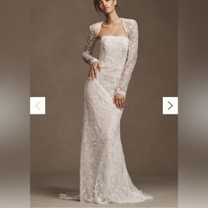 Watters Maeve Strapless Sequin Lace Sheath Wedding Gown